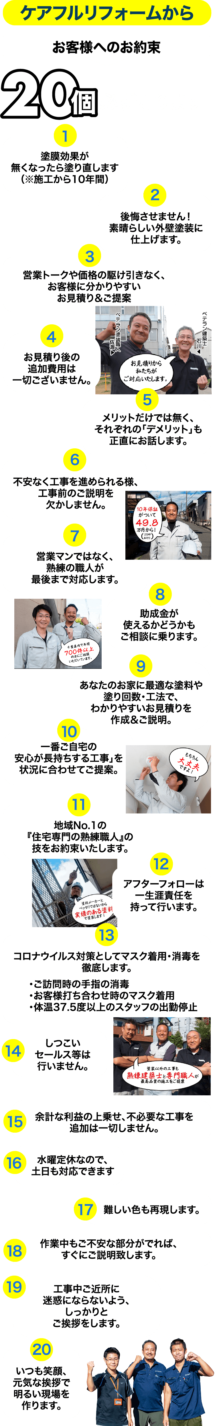 ケアフルリフォームからお客様へのお約束20個必ず守ります！